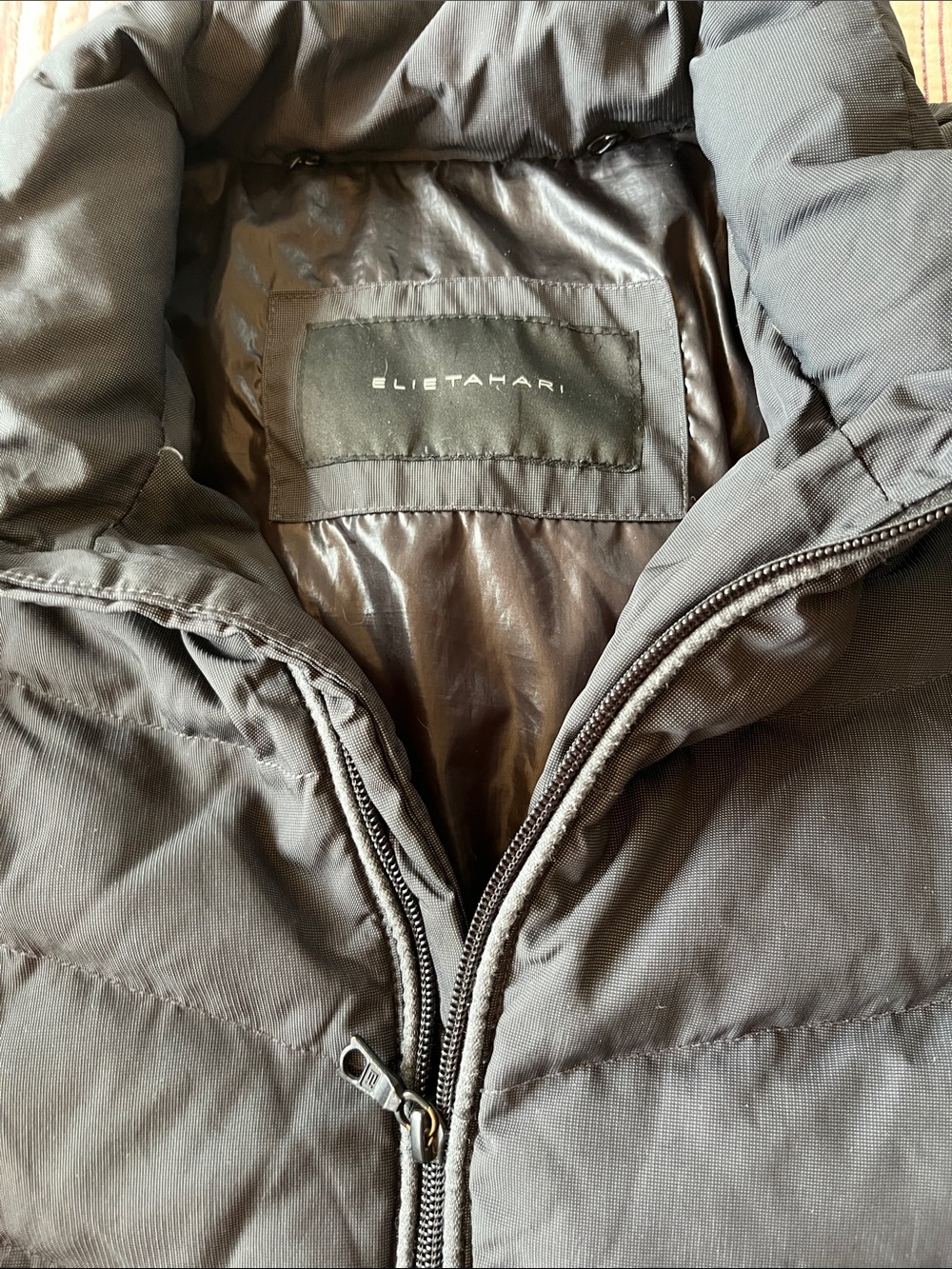 Elie Tahari Down Black Puffer Coat with Subtle Shine